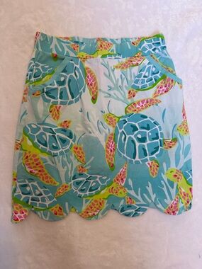 AnaClare Size M Scalloped Sea Turtle Skirt - Turquoise & Pink